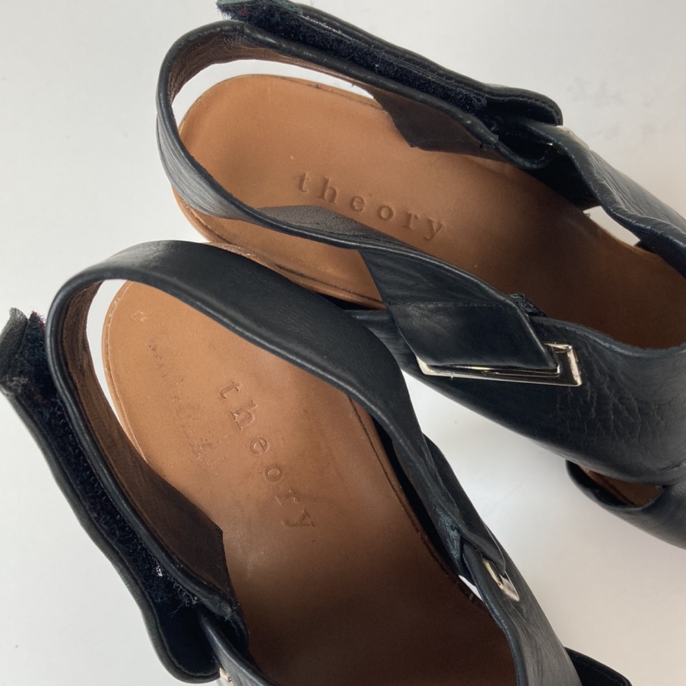 Theory Black Leather Sling Back Heeled Sandal - Picture 6 of 13